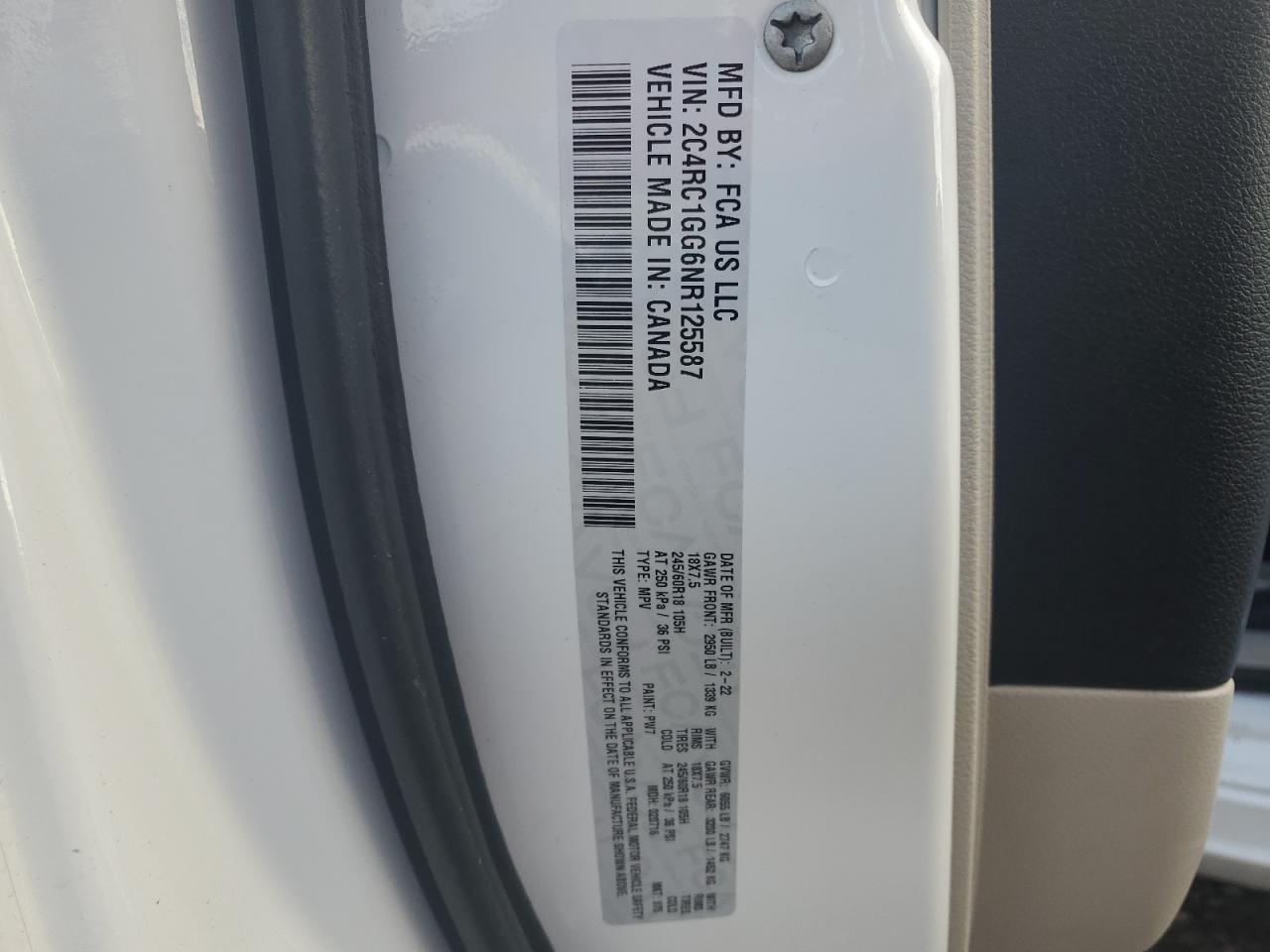 2022 Chrysler Pacifica Limited VIN: 2C4RC1GG6NR125587 Lot: 91878915