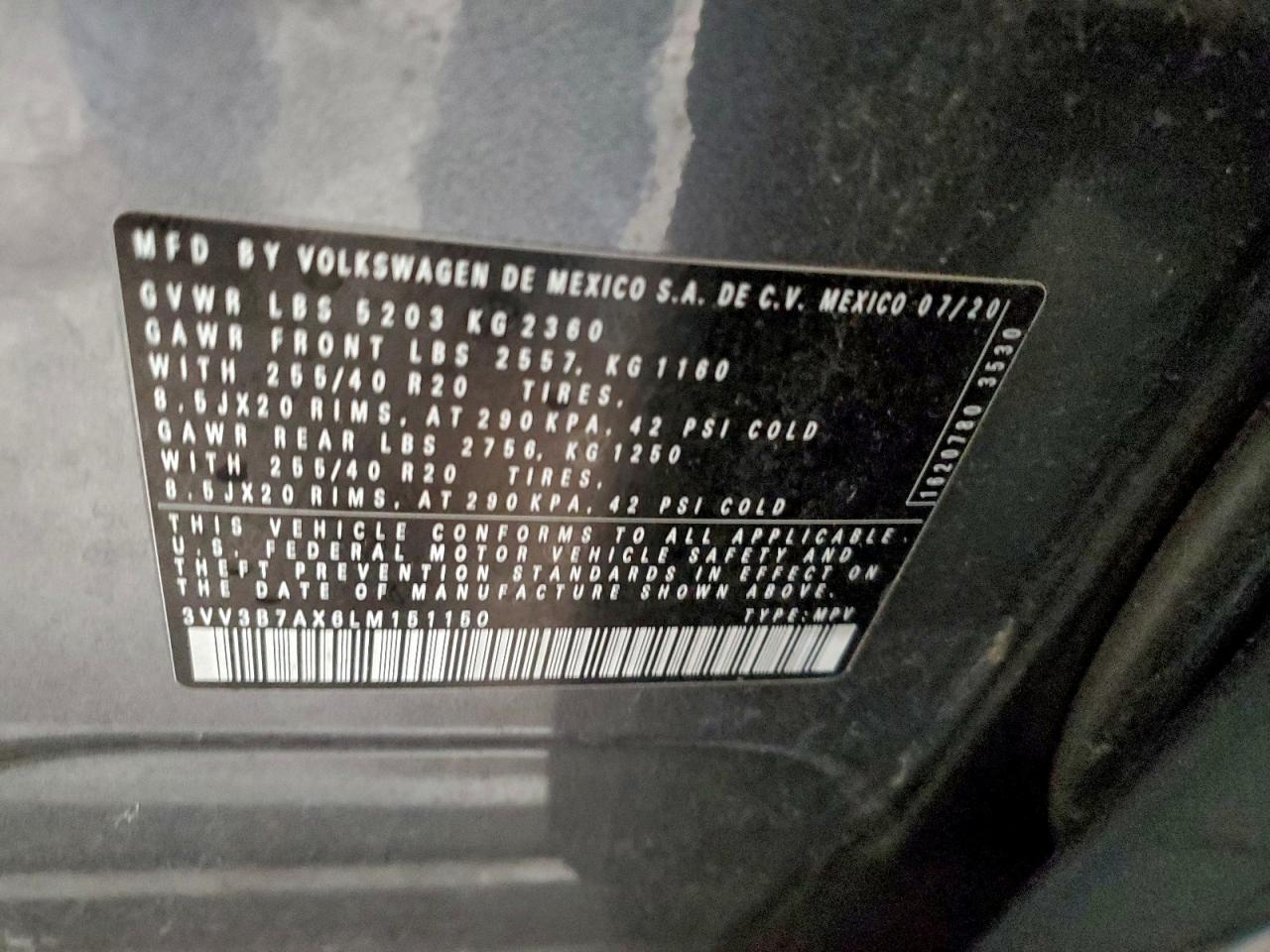 2020 Volkswagen Tiguan Se VIN: 3VV3B7AX6LM151150 Lot: 93675075