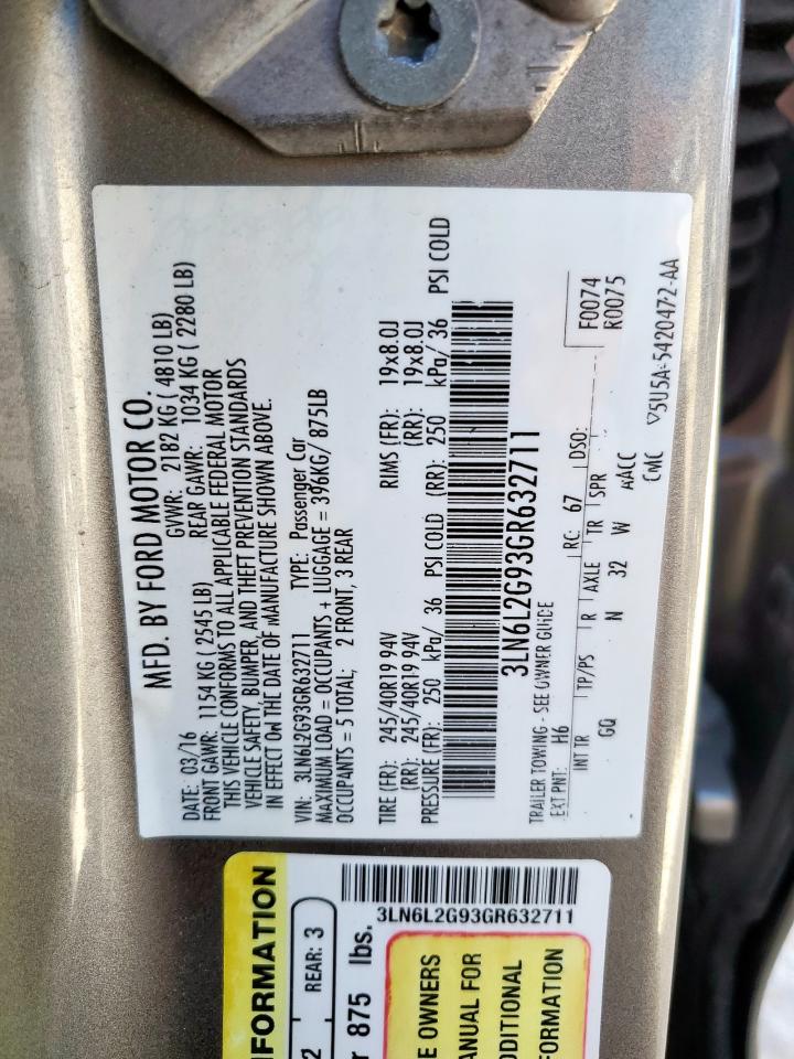 2016 Lincoln Mkz VIN: 3LN6L2G93GR632711 Lot: 85429395