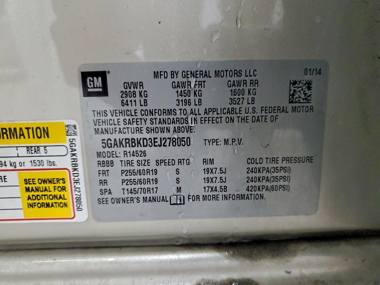 2014 Buick Enclave VIN: 5GAKRBKD3EJ278050 Lot: 93617585