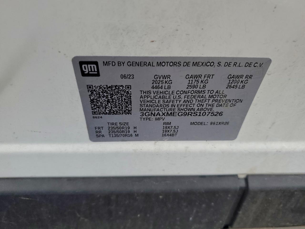 2024 Chevrolet Equinox Rs VIN: 3GNAXMEG9RS107526 Lot: 94426395