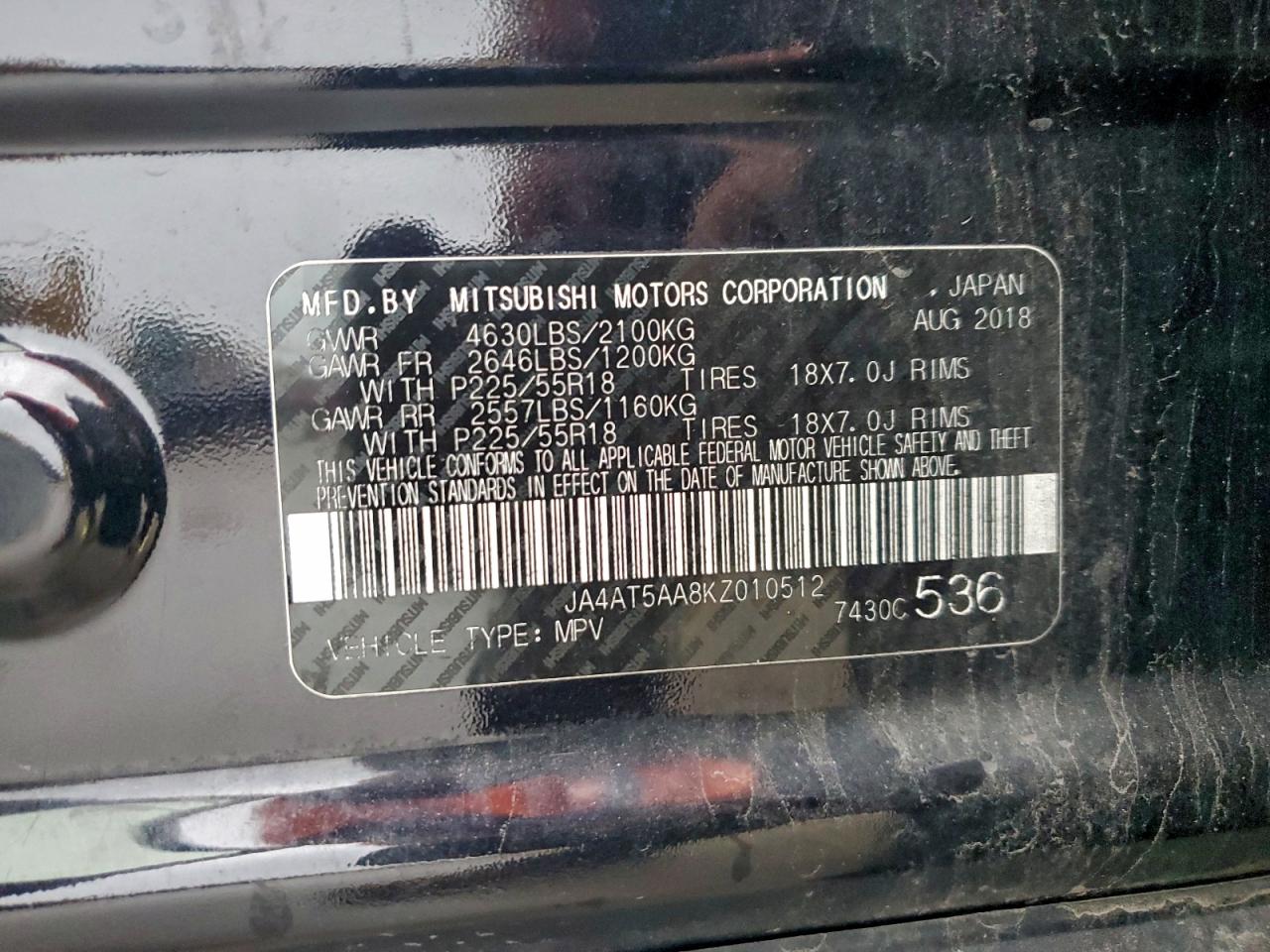 2019 Mitsubishi Eclipse Cross Se VIN: JA4AT5AA8KZ010512 Lot: 93926465