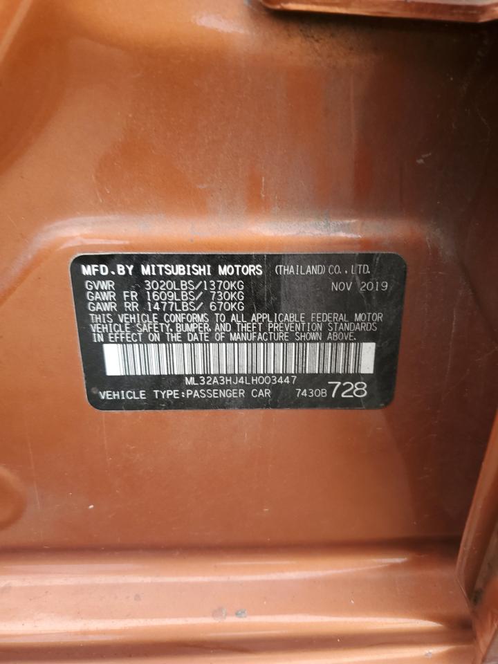 2020 Mitsubishi Mirage Es VIN: ML32A3HJ4LH003447 Lot: 92701265