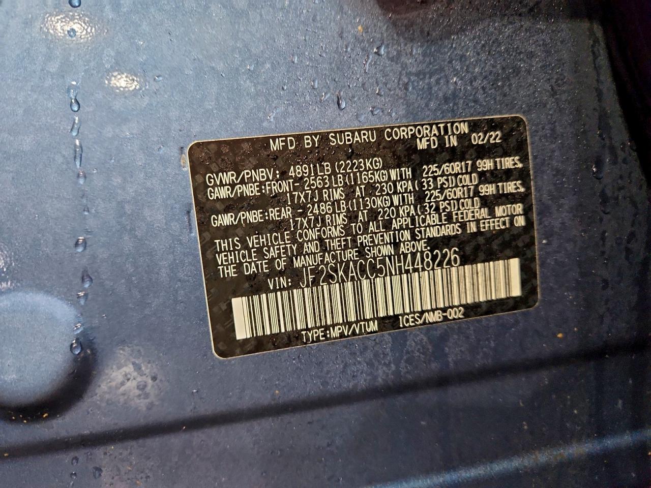 2022 Subaru Forester VIN: JF2SKACC5NH448226 Lot: 93836695