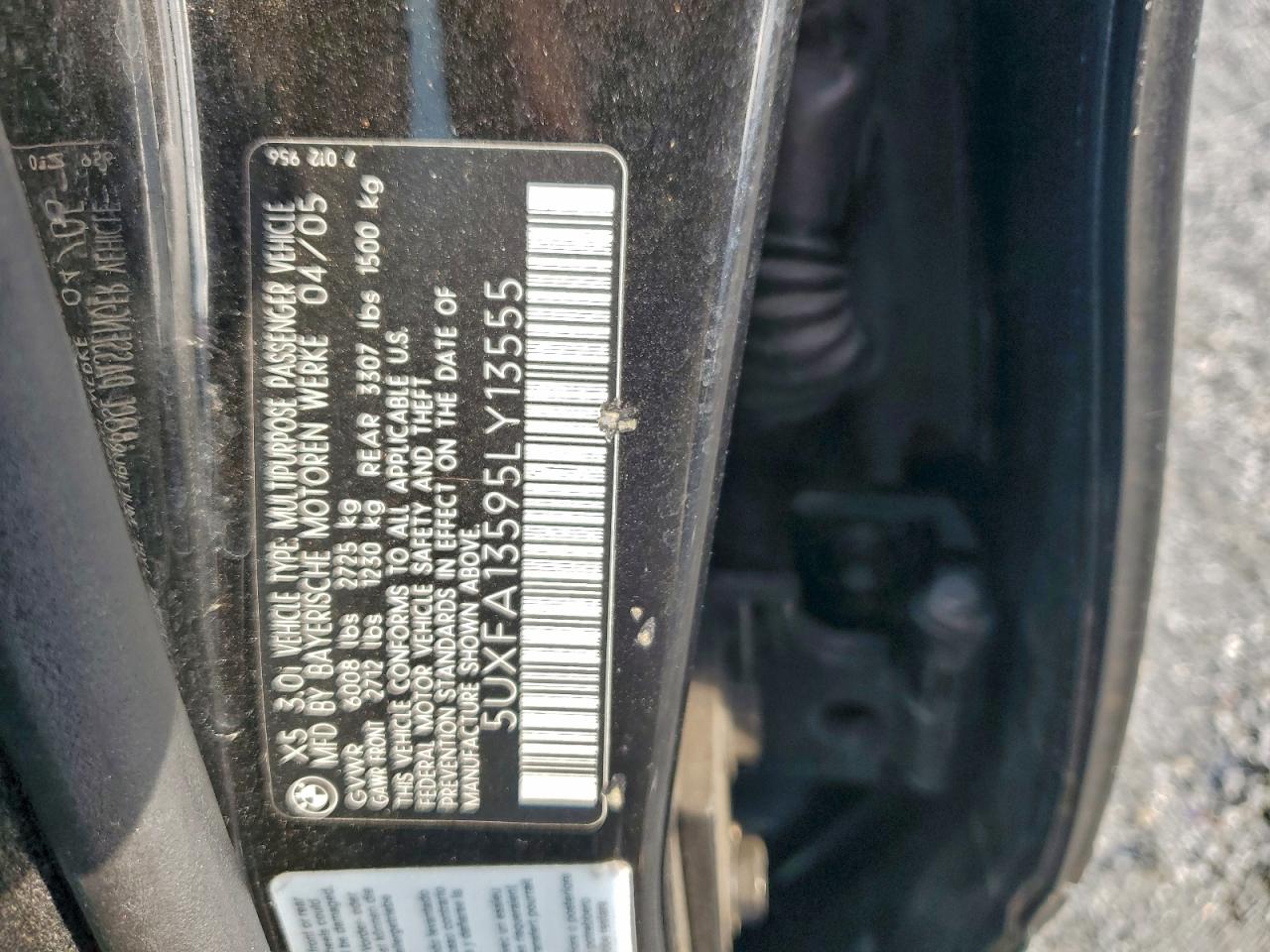 2005 BMW X5 3.0I VIN: 5UXFA13595LY13555 Lot: 93947505