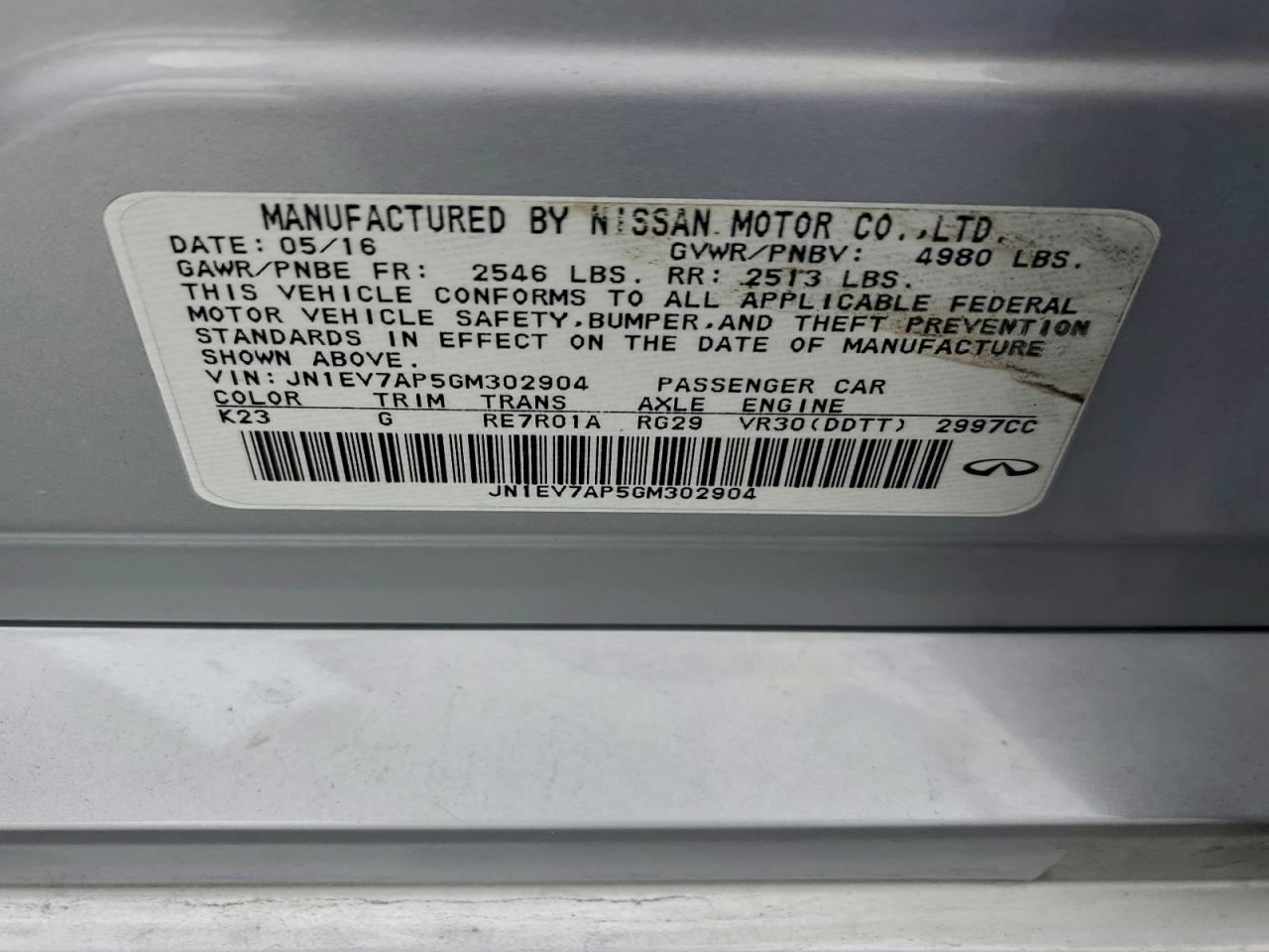 2016 Infiniti Q50 Premium VIN: JN1EV7AP5GM302904 Lot: 94196745