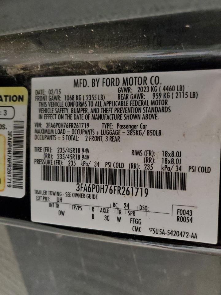 2015 Ford Fusion Se VIN: 3FA6P0H76FR261719 Lot: 90734525