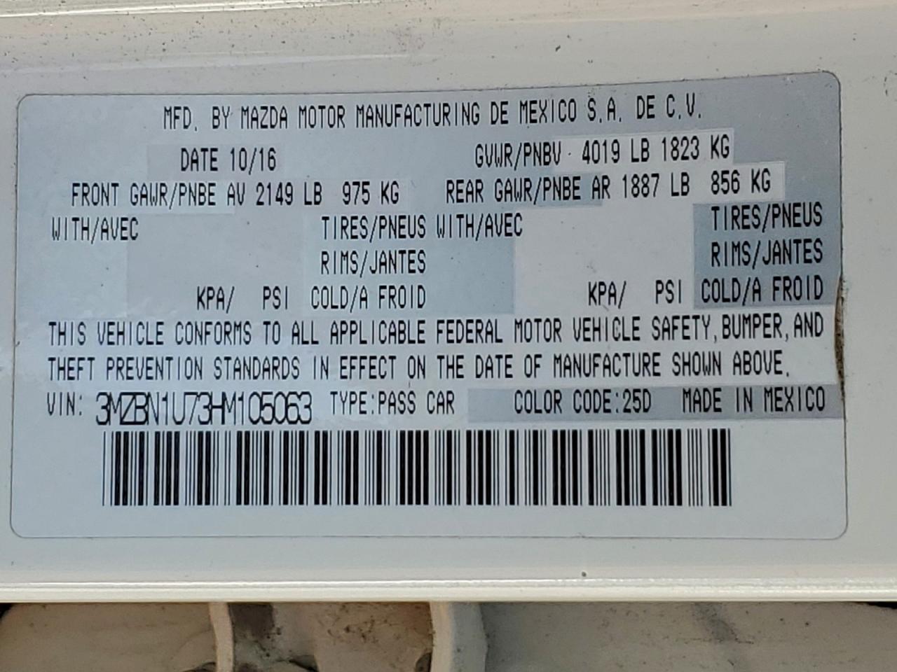 2017 Mazda 3 Sport VIN: 3MZBN1U73HM105063 Lot: 93967815