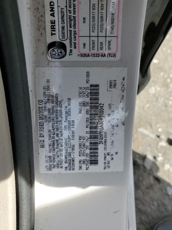 2012 Ford Fusion Se VIN: 3FAHP0HA3CR348042 Lot: 91413695