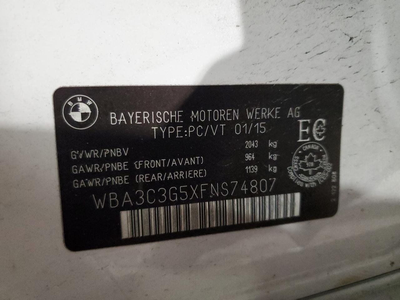 2015 BMW 320 I xDrive VIN: WBA3C3G5XFNS74807 Lot: 93512865