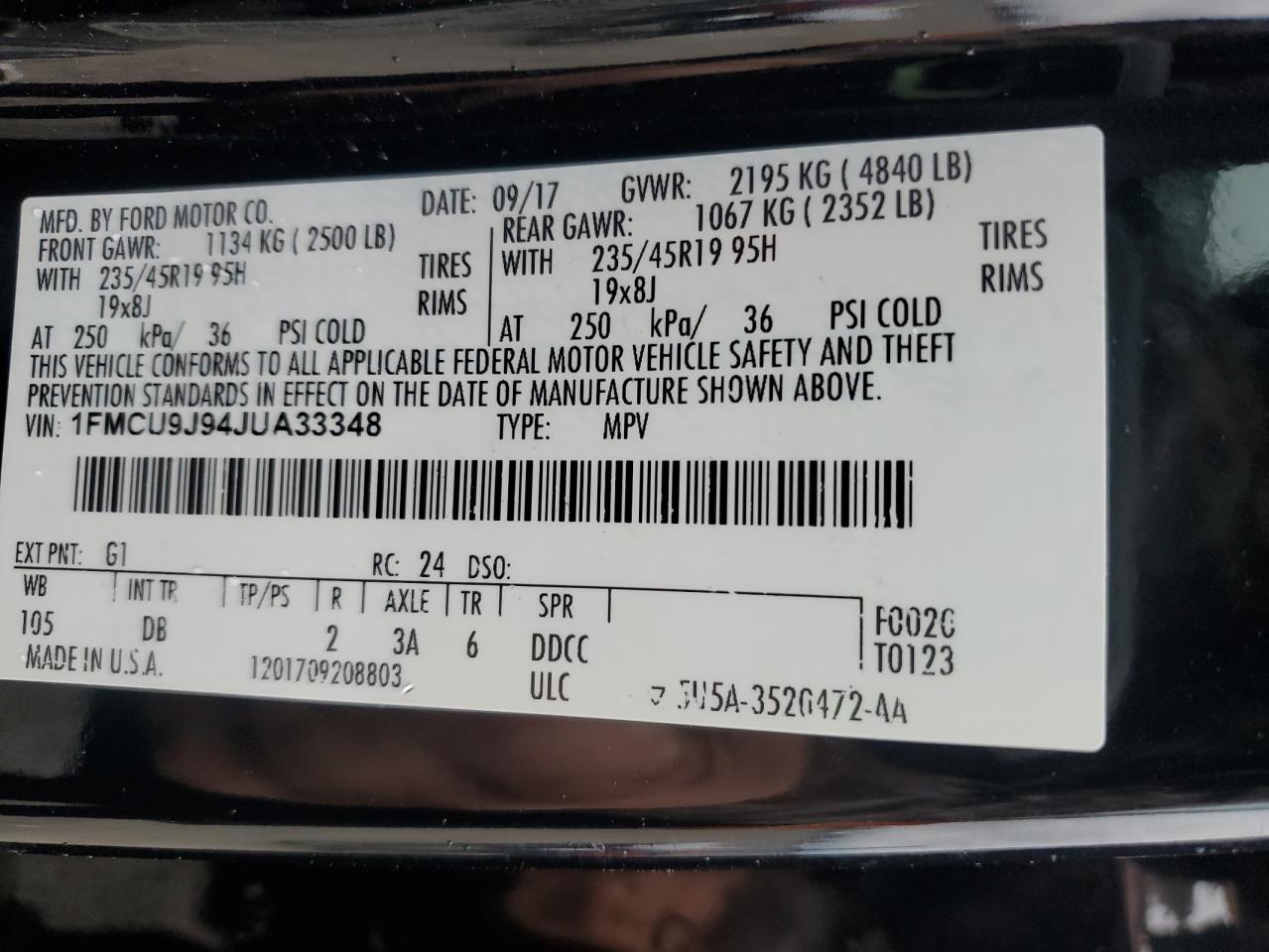 2018 Ford Escape Titanium VIN: 1FMCU9J94JUA33348 Lot: 91296995