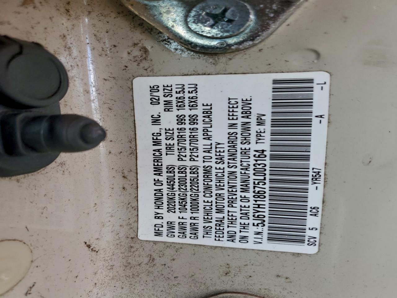 2005 Honda Element Ex VIN: 5J6YH18675L003164 Lot: 93744135