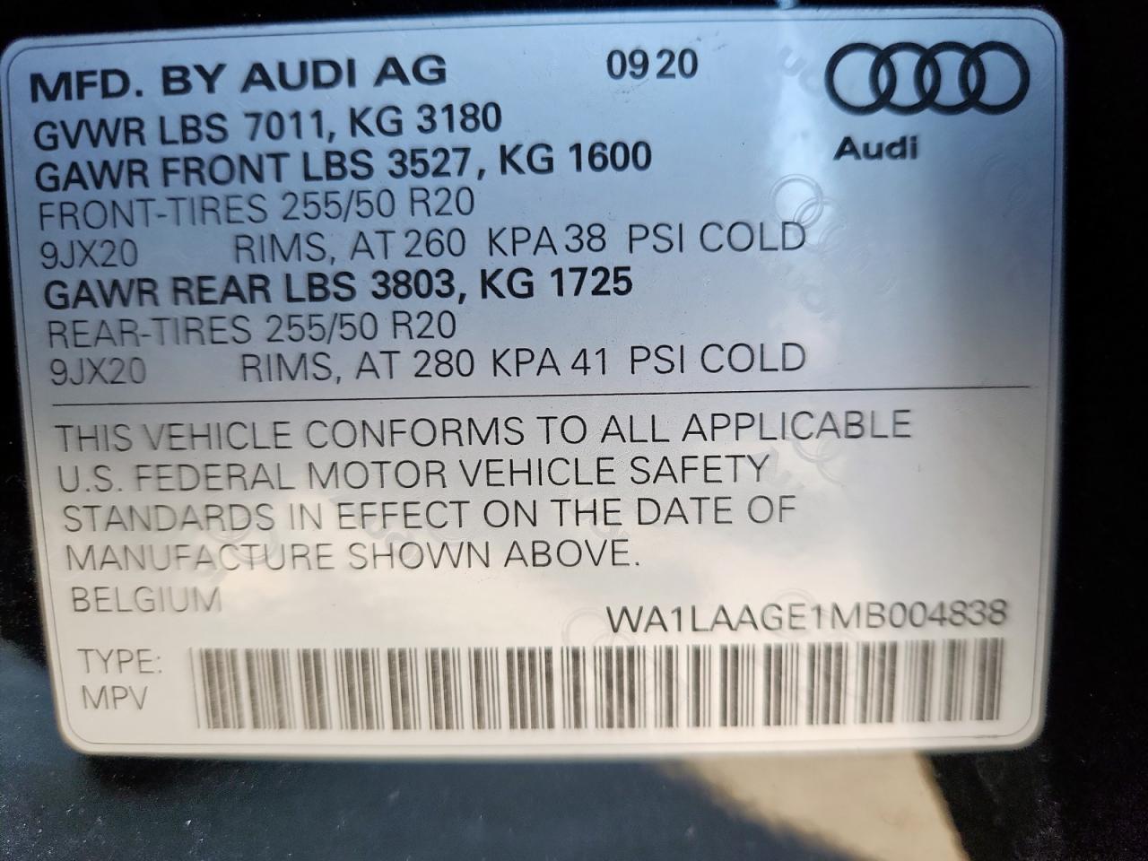 2021 Audi E-Tron Premium Plus VIN: WA1LAAGE1MB004838 Lot: 91587355