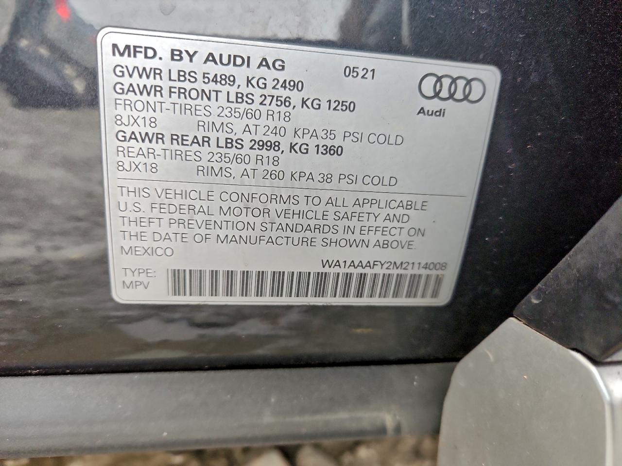 2021 Audi Q5 Premium VIN: WA1AAAFY2M2114008 Lot: 93962295
