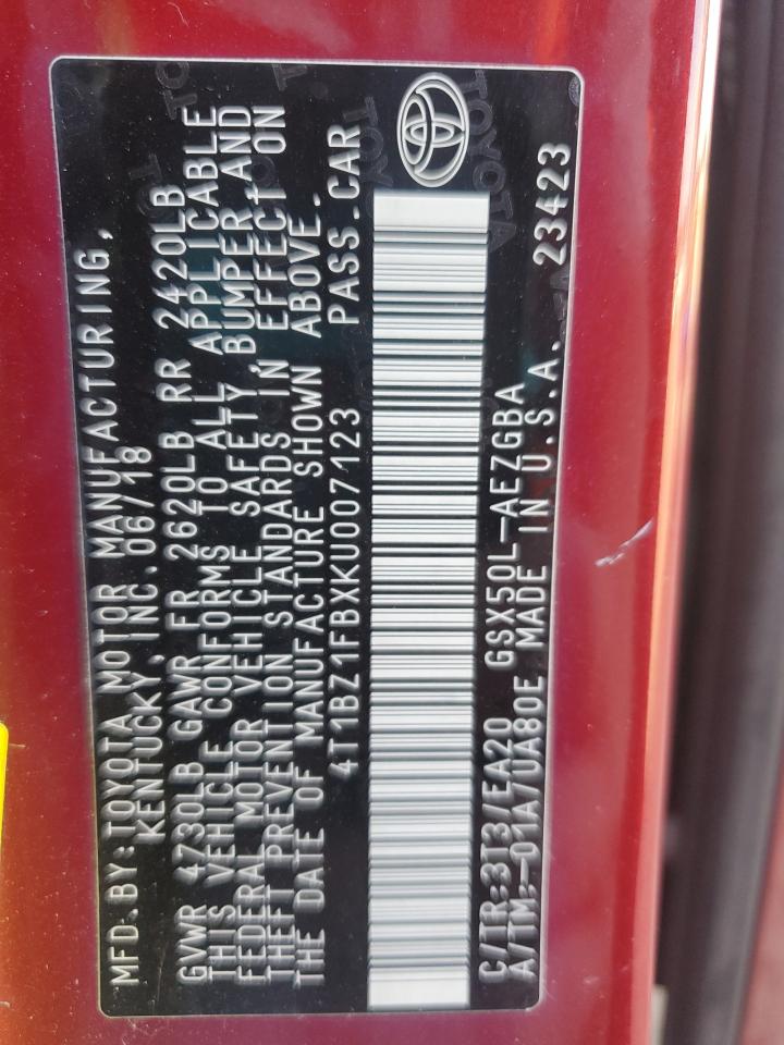 2019 Toyota Avalon Xle VIN: 4T1BZ1FBXKU007123 Lot: 92825195