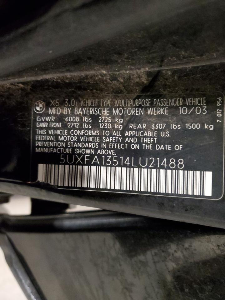 2004 BMW X5 3.0I VIN: 5UXFA13514LU21488 Lot: 92615845