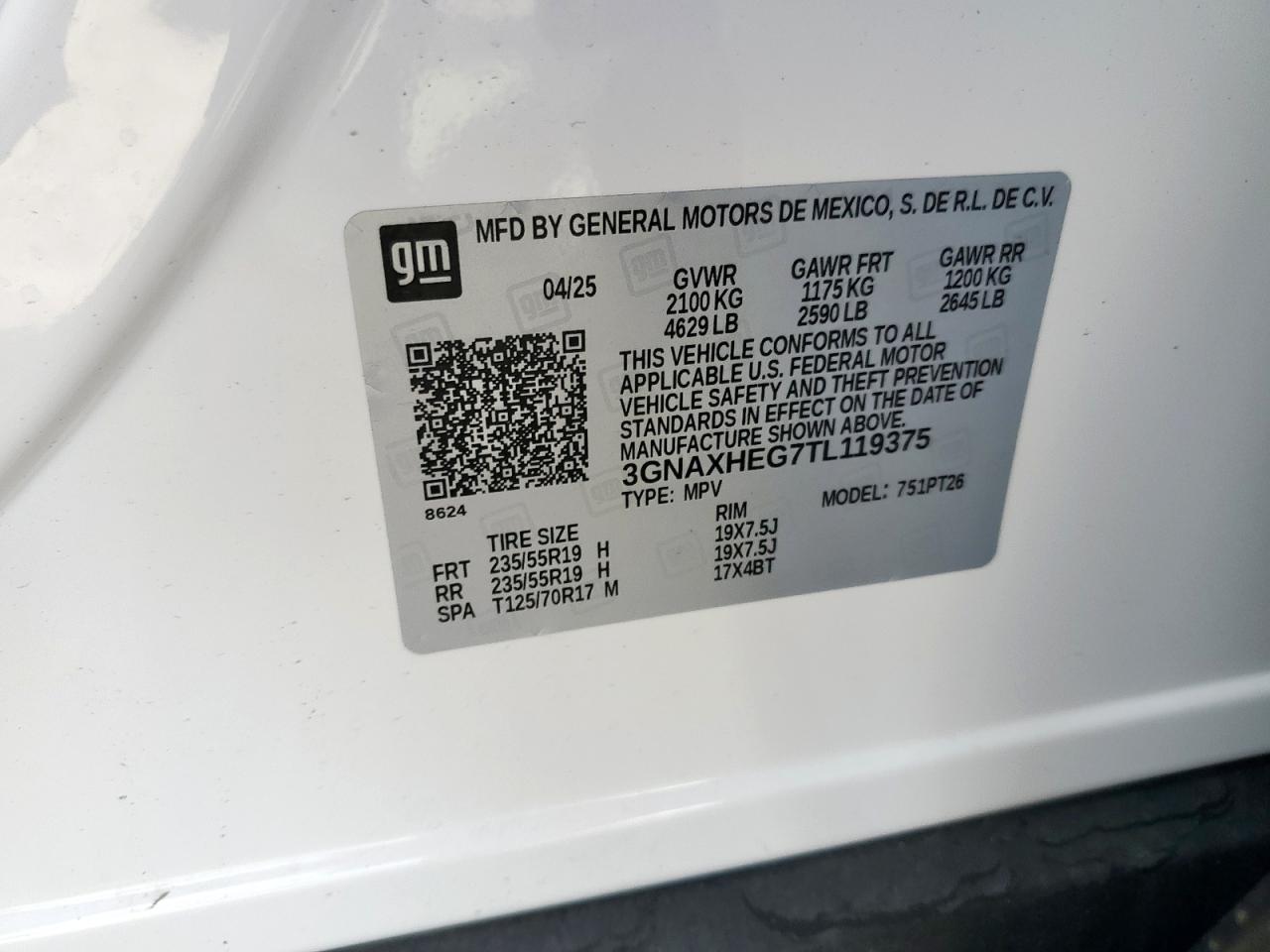 2026 Chevrolet Equinox Lt VIN: 3GNAXHEG7TL119375 Lot: 92049435