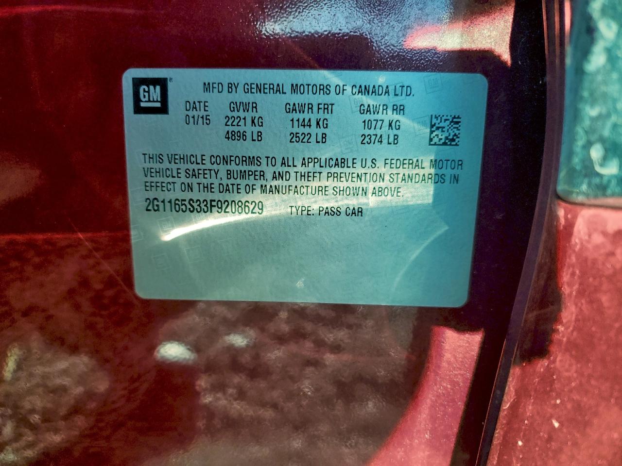 2015 Chevrolet Impala Ltz VIN: 2G1165S33F9208629 Lot: 94249285