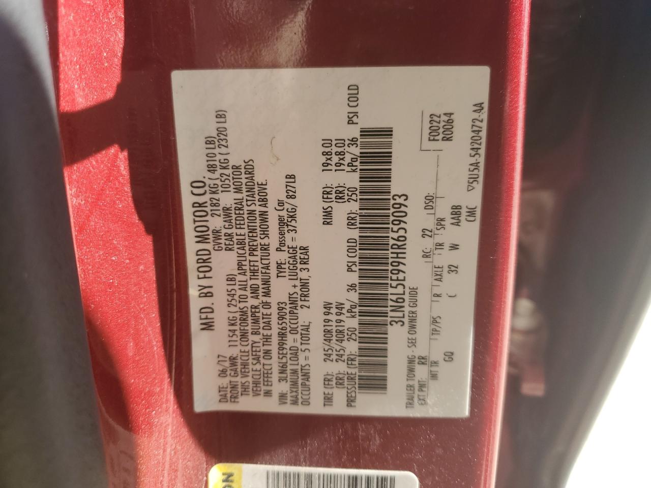 2017 Lincoln Mkz Reserve VIN: 3LN6L5E99HR659093 Lot: 91076475