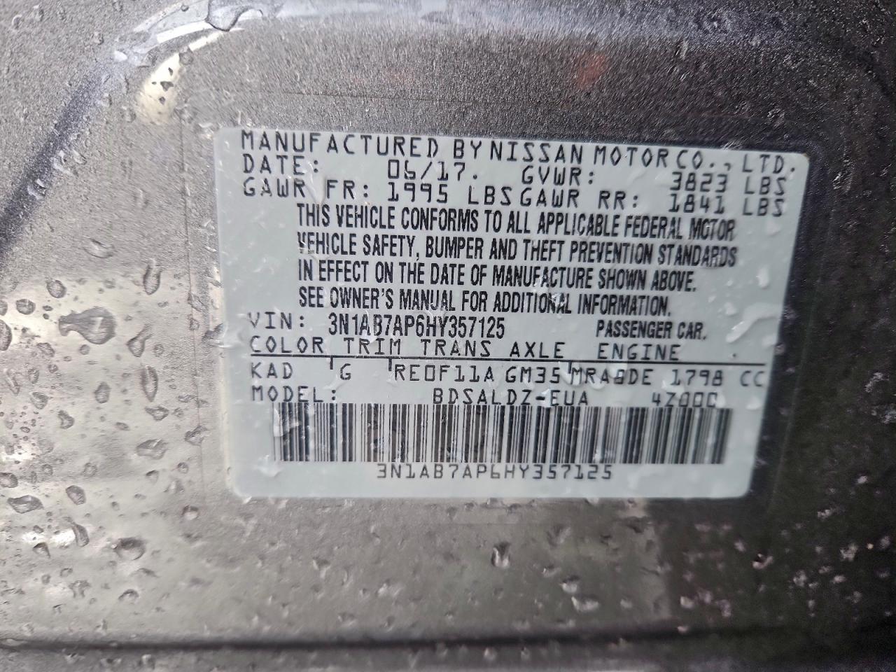 2017 Nissan Sentra S VIN: 3N1AB7AP6HY357125 Lot: 94352915