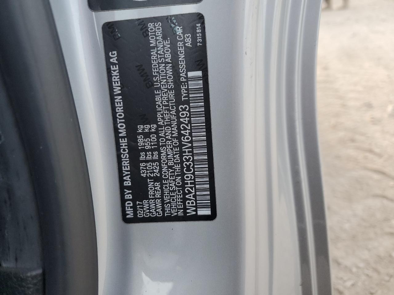 2017 BMW 230Xi VIN: WBA2H9C33HV642493 Lot: 91196525