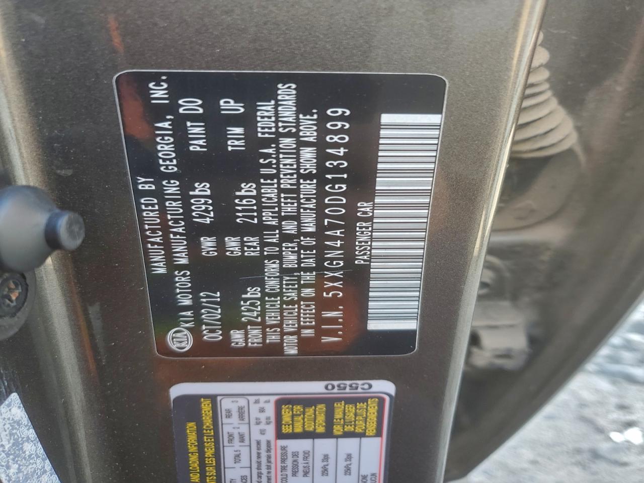 2013 Kia Optima Ex VIN: 5XXGN4A70DG134899 Lot: 94248775