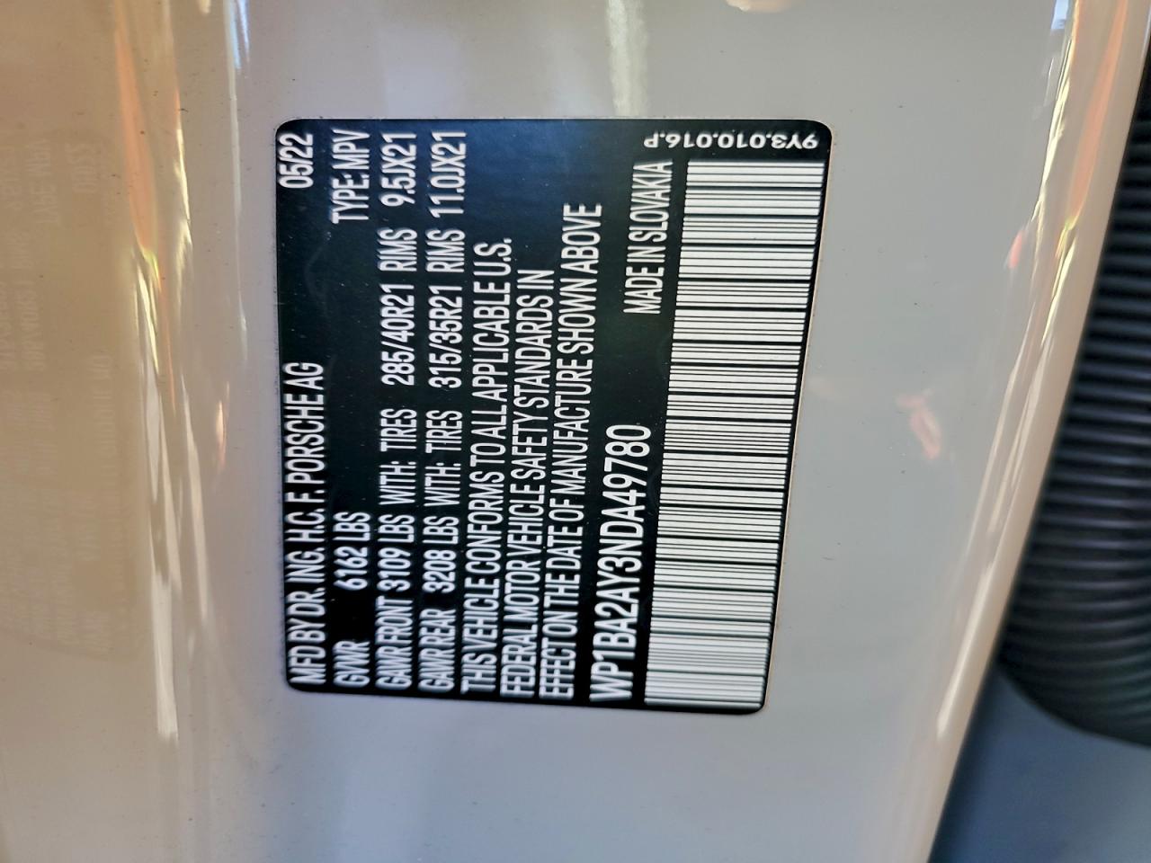 2022 Porsche Cayenne Coupe VIN: WP1BA2AY3NDA49780 Lot: 91014675