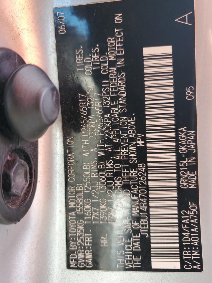 2007 Toyota 4Runner Sr5 VIN: JTEBU14R470126248 Lot: 93153085