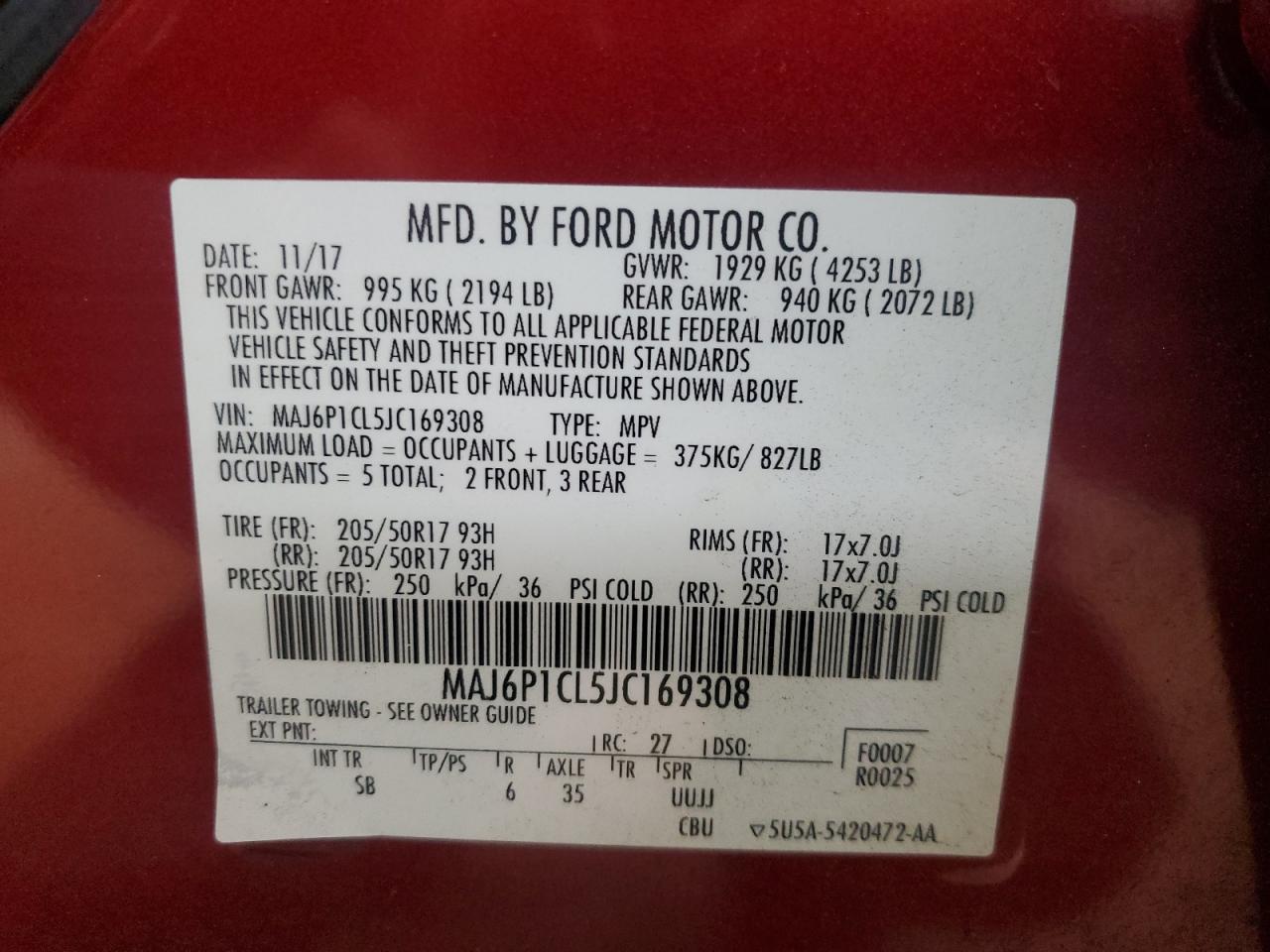 2018 Ford Ecosport Ses VIN: MAJ6S3FL8NC461790 Lot: 91098055