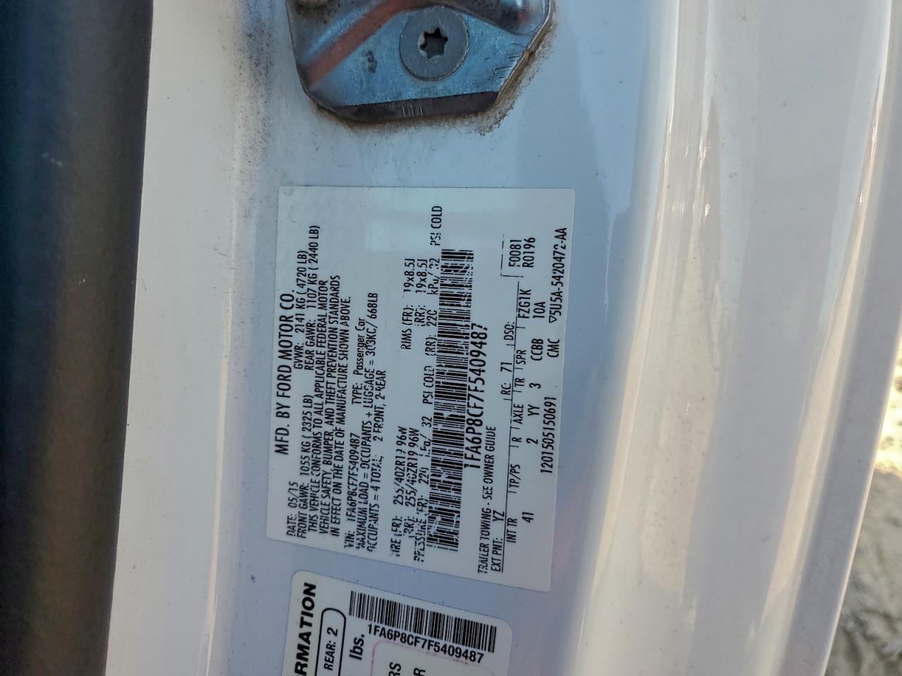 2015 Ford Mustang Gt VIN: 1FA6P8CF7F5409487 Lot: 93993575