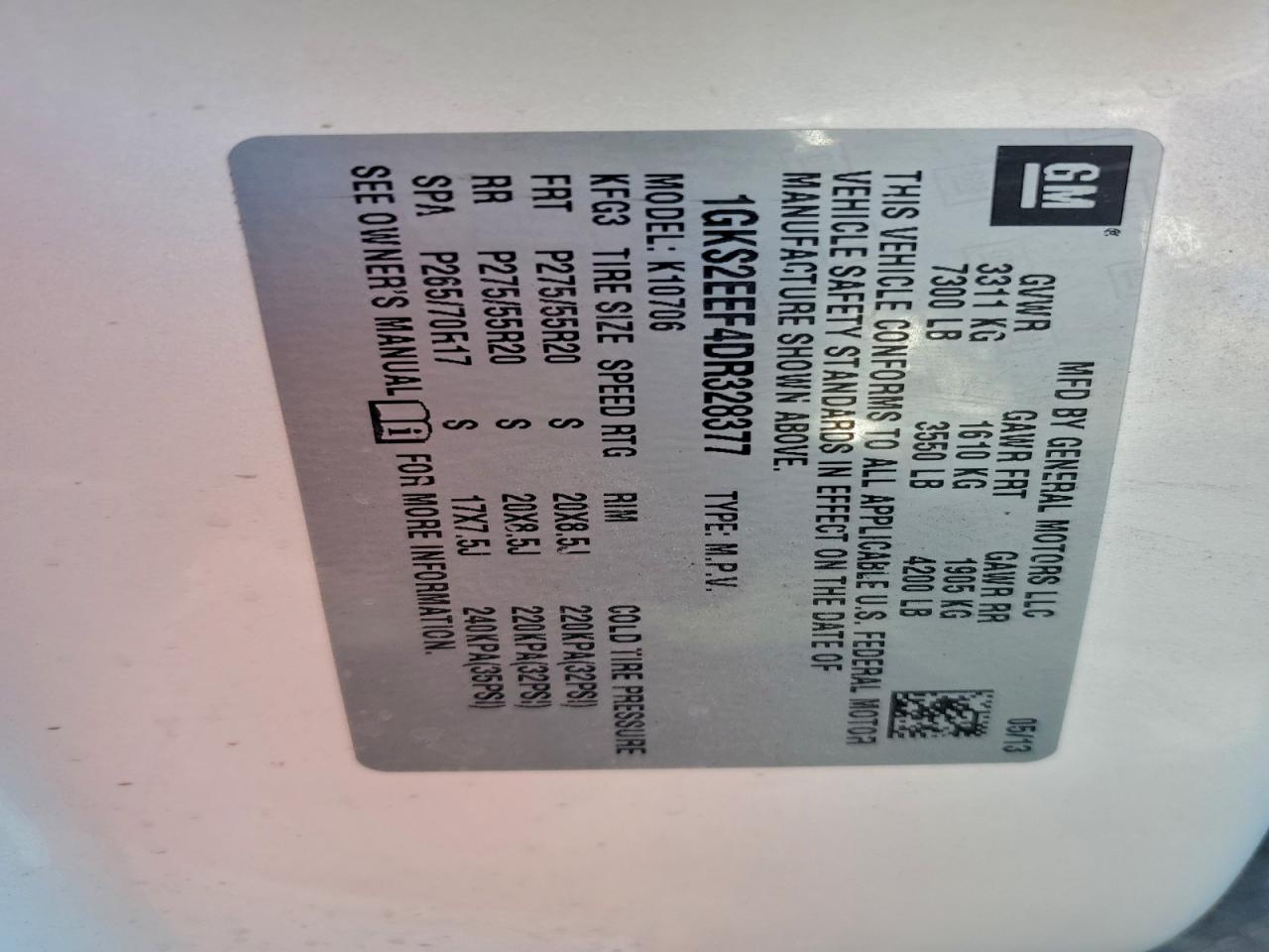 2013 GMC Yukon Denali VIN: 1GKS2EEF4DR328377 Lot: 94079815