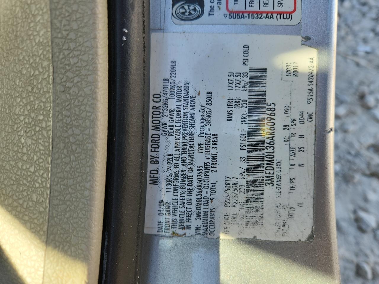 2010 Mercury Milan Hybrid VIN: 3MEDM0L36AR609685 Lot: 93565065