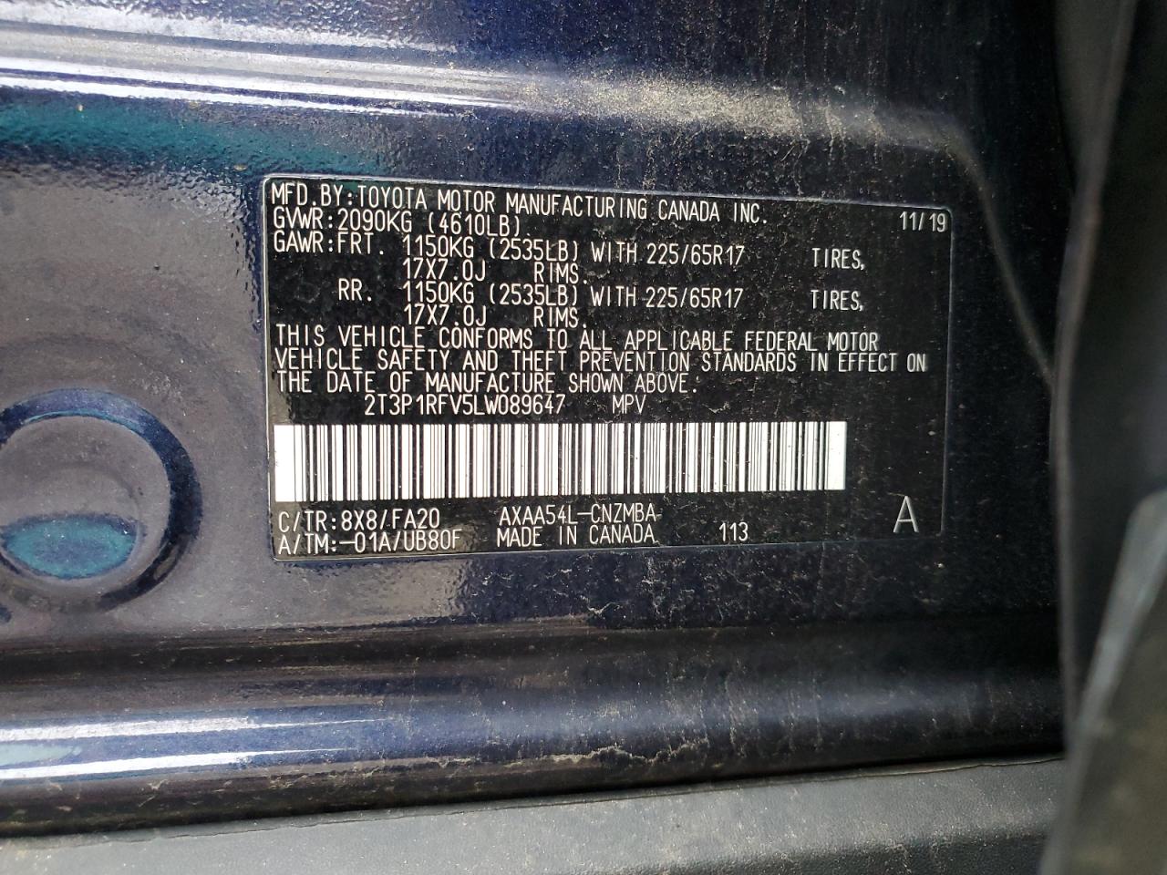 2020 Toyota Rav4 Xle VIN: 2T3P1RFV5LW089647 Lot: 91327245