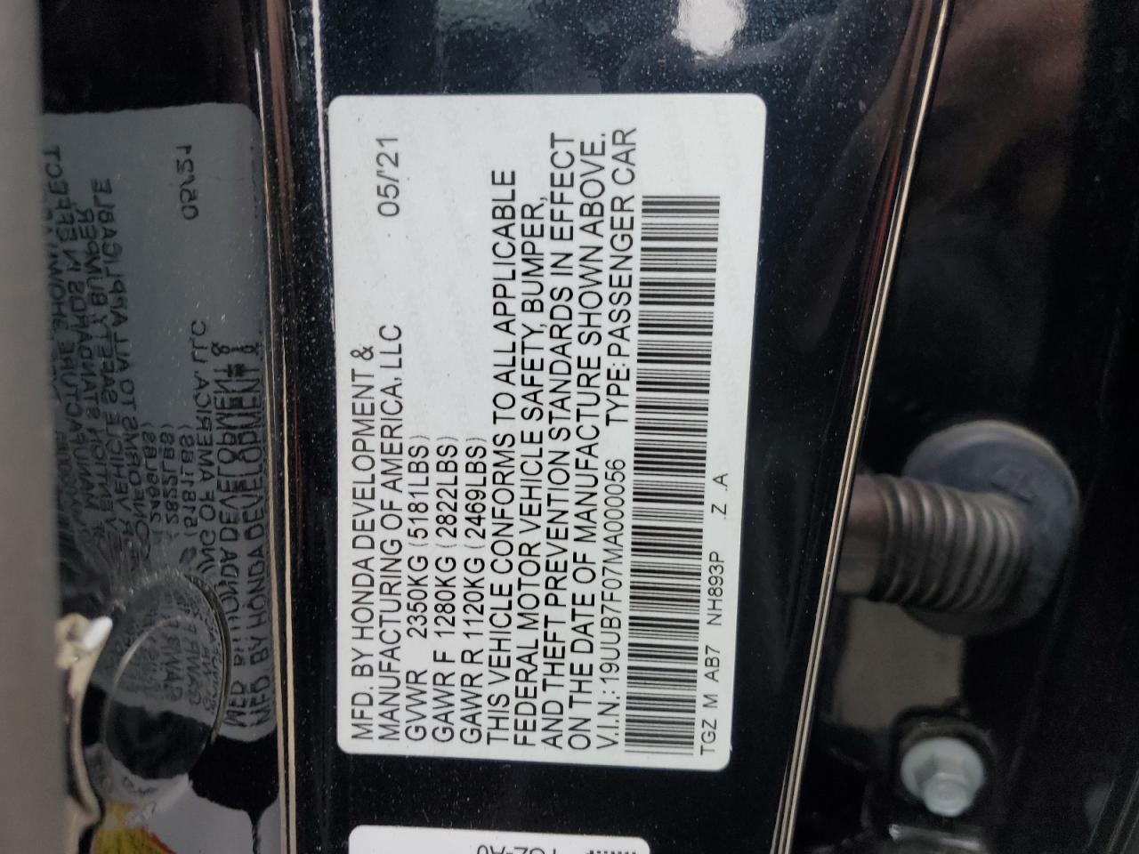 2021 Acura Tlx Type S VIN: 19UUB7F07MA000056 Lot: 93386945