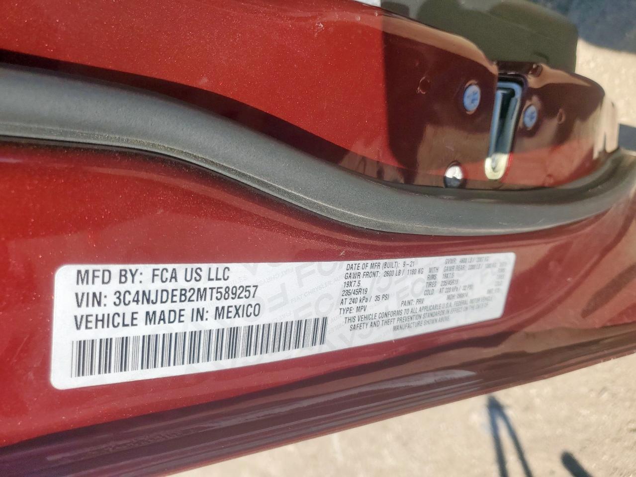 2021 Jeep Compass 80Th Edition VIN: 3C4NJDEB2MT589257 Lot: 90715275