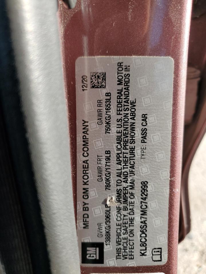 2021 Chevrolet Spark 1Lt VIN: KL8CD6SA7MC742998 Lot: 92044145