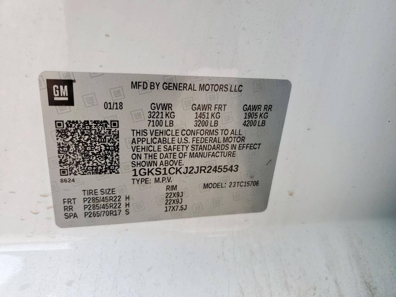 2018 GMC Yukon Denali VIN: 1GKS1CKJ2JR245543 Lot: 90486355