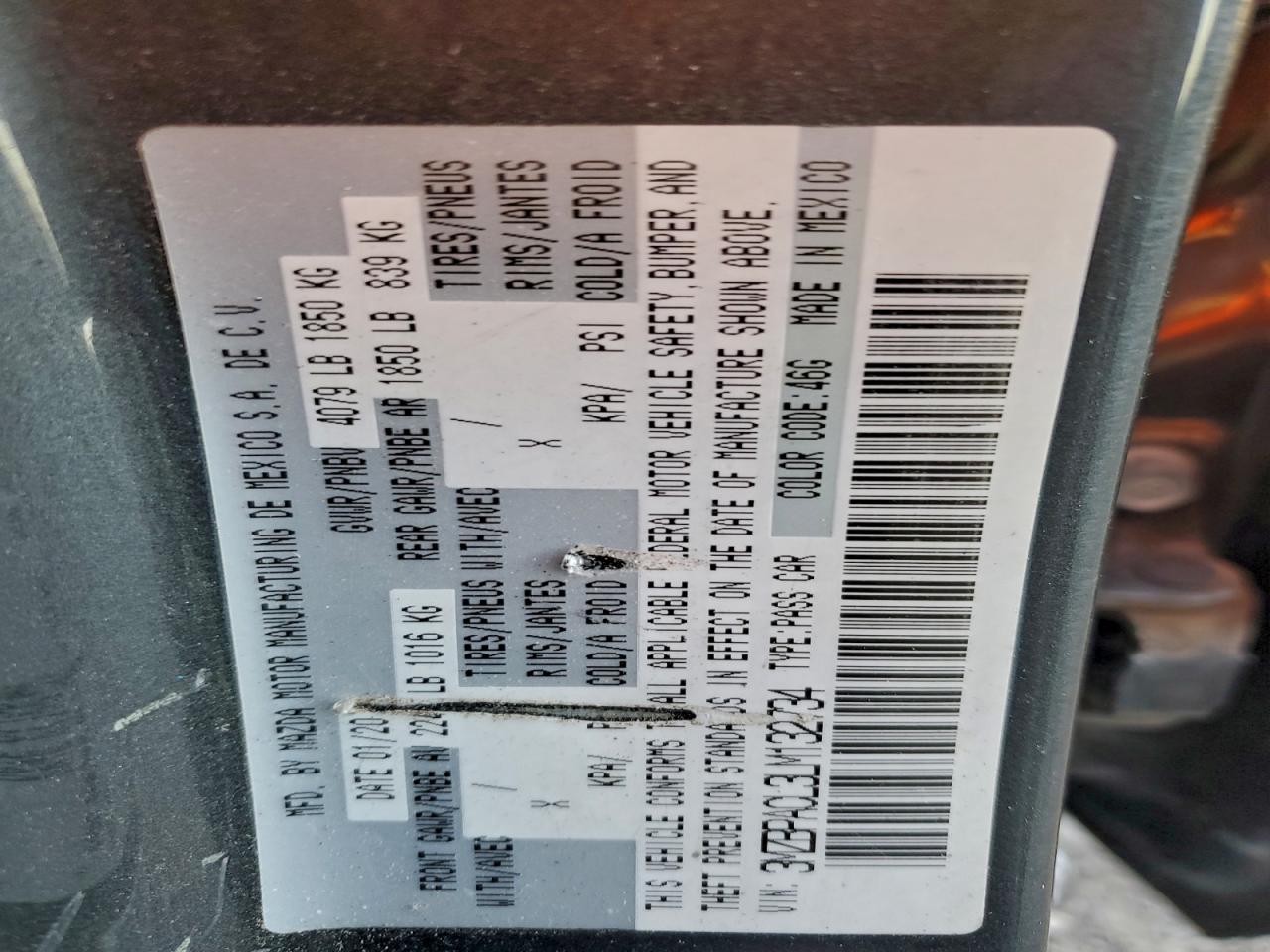 2020 Mazda 3 Select VIN: 3MZBPACL3LM132734 Lot: 93978725