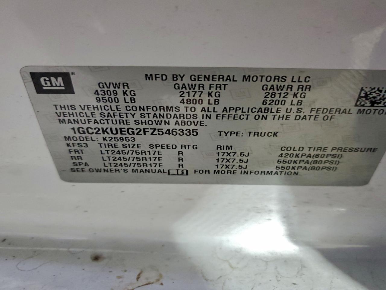 2015 Chevrolet Silverado K2500 Heavy Duty VIN: 1GC2KUEG2FZ546335 Lot: 94235095