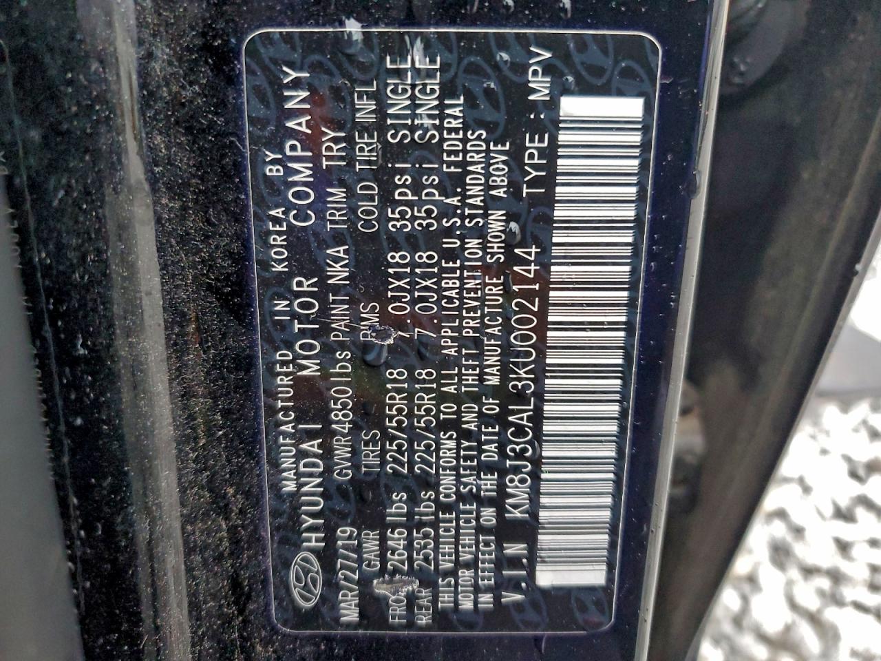 2019 Hyundai Tucson Limited VIN: KM8J3CAL3KU002144 Lot: 93902345