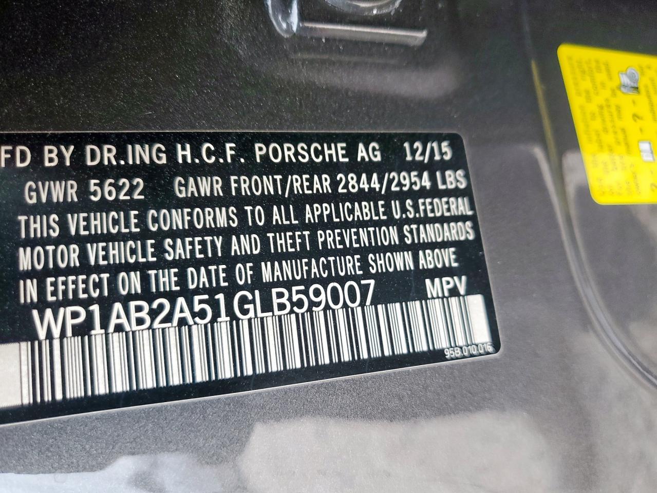 2016 Porsche Macan S VIN: WP1AB2A51GLB59007 Lot: 93084305