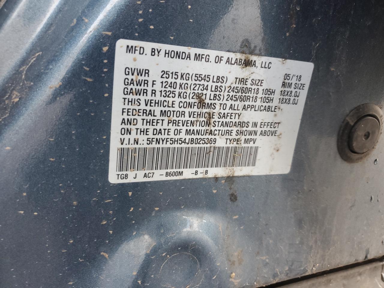 2018 Honda Pilot Exl VIN: 5FNYF5H54JB025369 Lot: 89683385