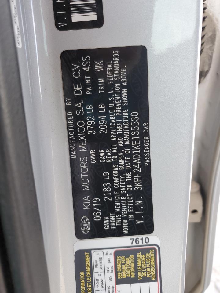 2019 Kia Forte Fe VIN: 3KPF24AD1KE135530 Lot: 92261655