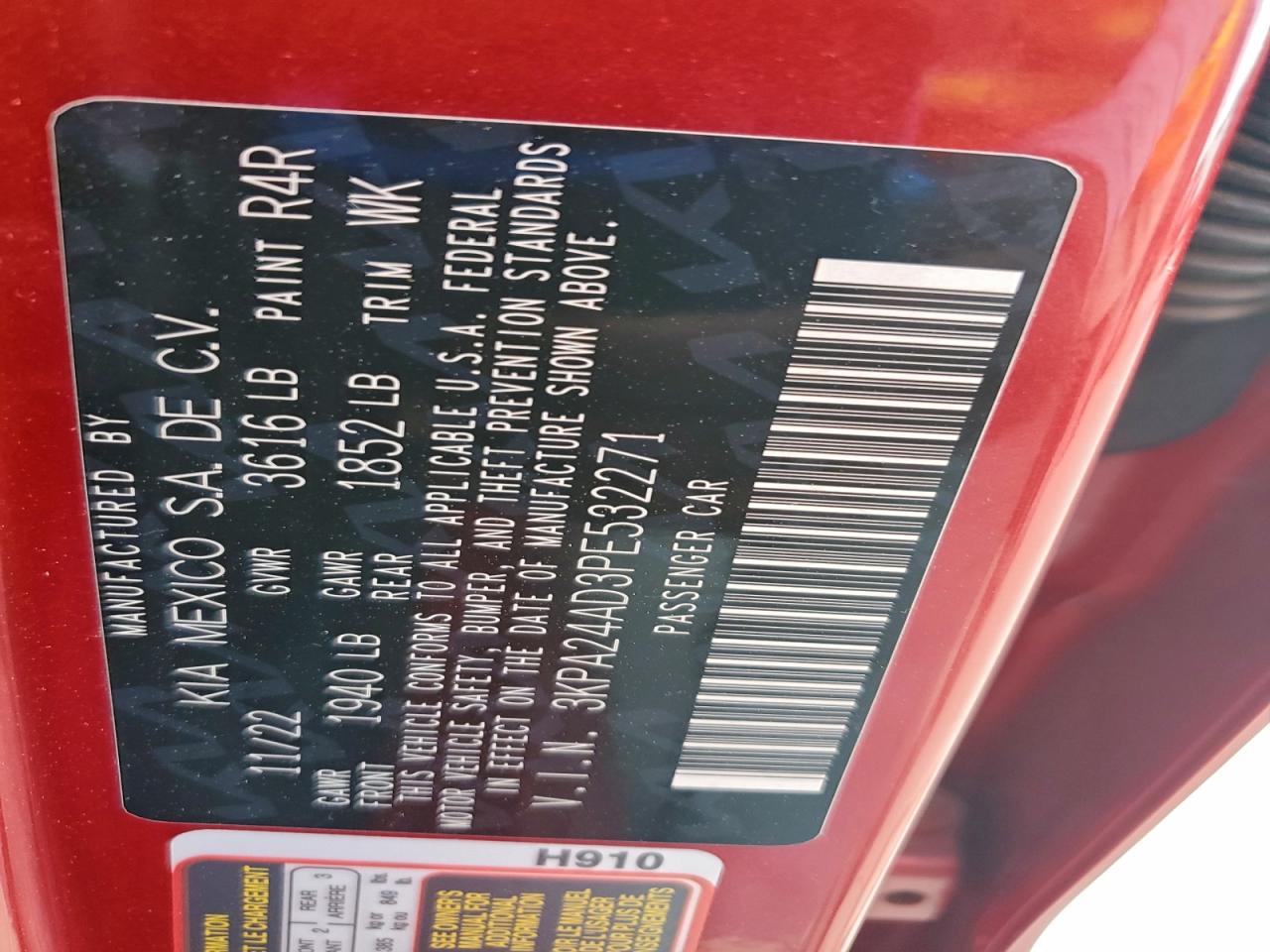 2023 Kia Rio Lx VIN: 3KPA24AD3PE532271 Lot: 92436715