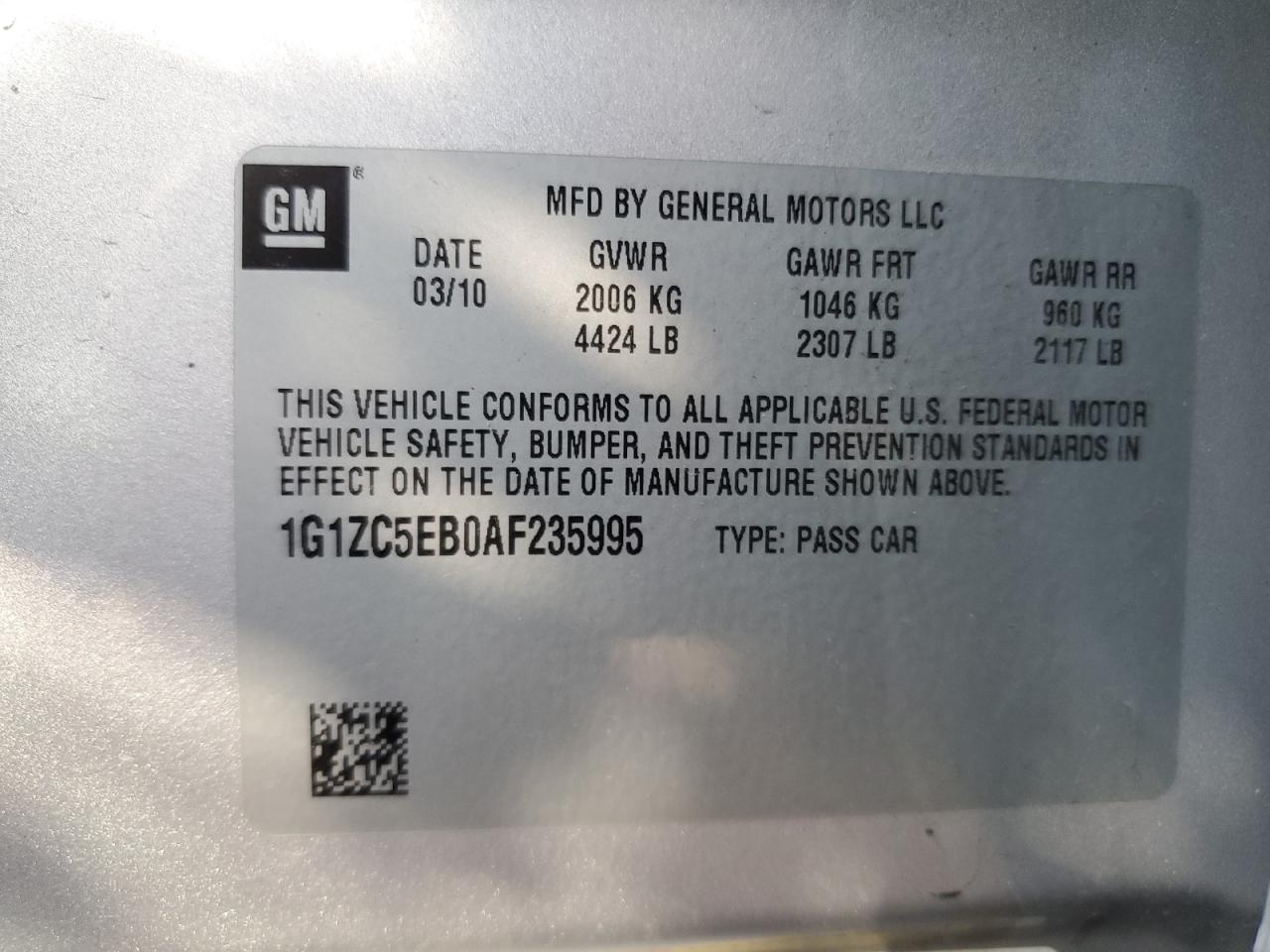 2010 Chevrolet Malibu 1Lt VIN: 1G1ZC5EB0AF235995 Lot: 92880055