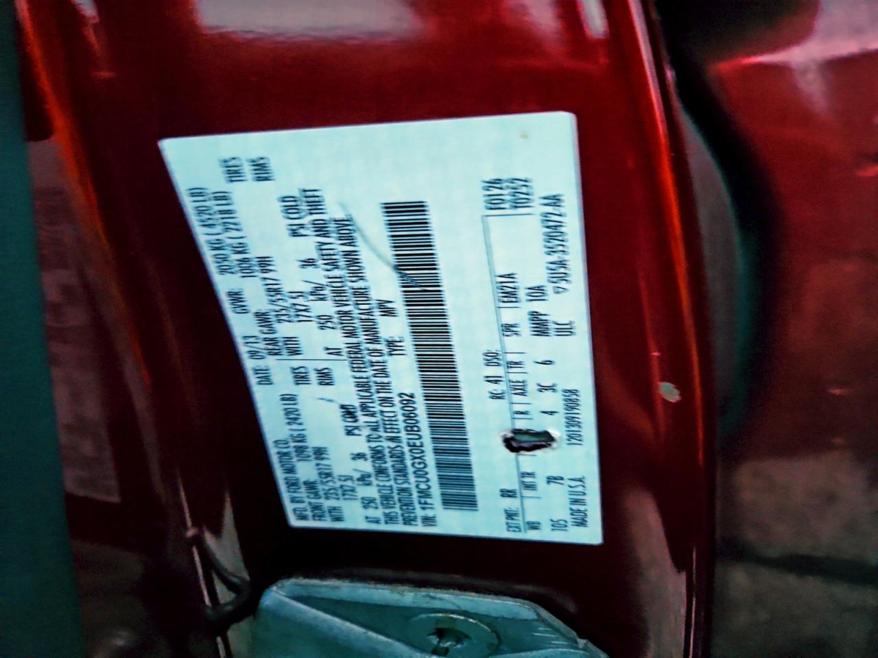 2014 Ford Escape Se VIN: 1FMCU0GX0EUB06092 Lot: 93587055