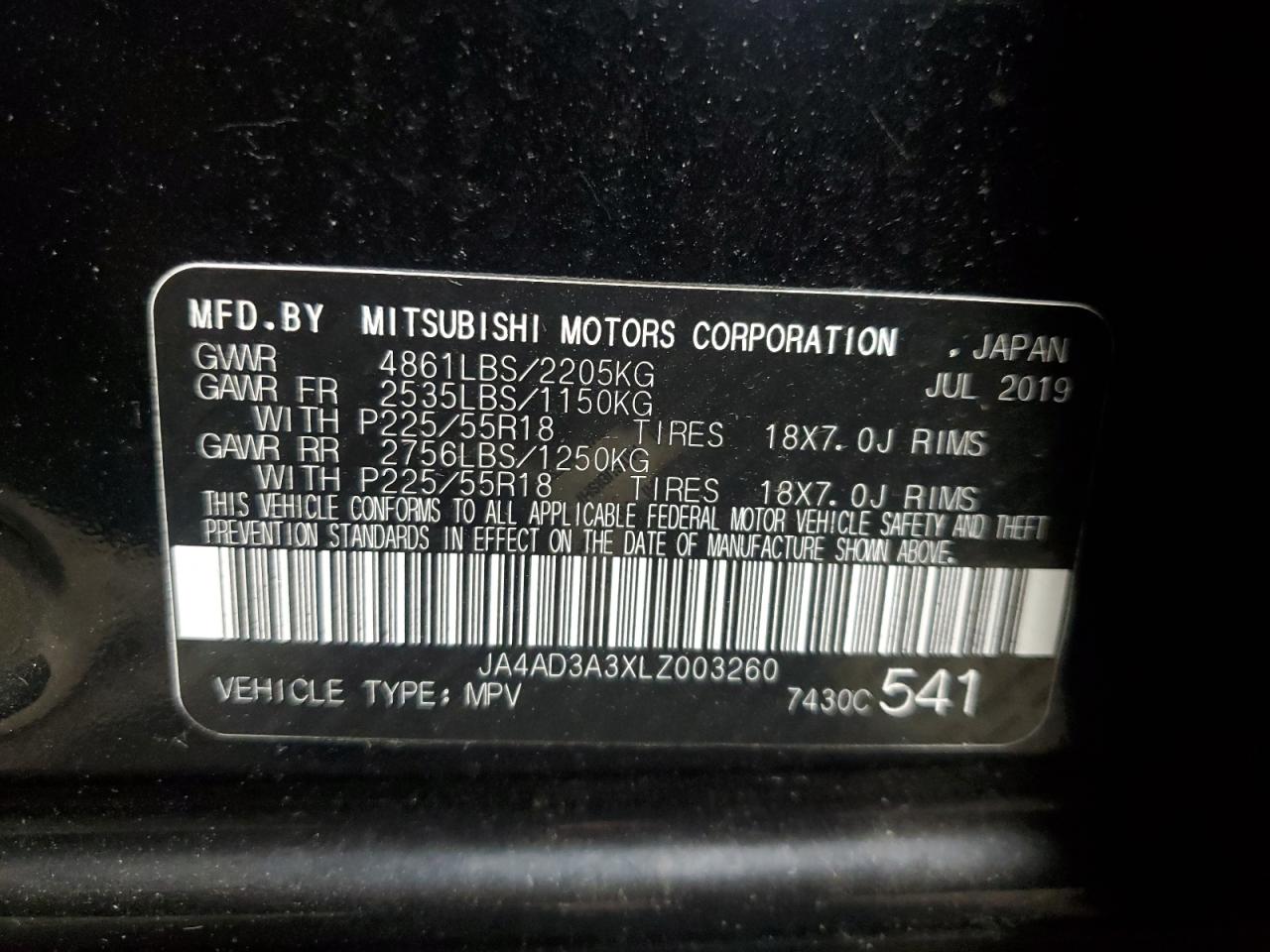 2020 Mitsubishi Outlander Se VIN: JA4AD3A3XLZ003260 Lot: 92670435