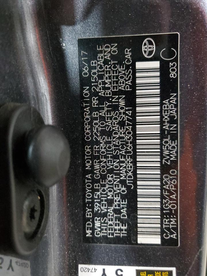 2017 Toyota Prius VIN: JTDKBRFU6H3047741 Lot: 92015345