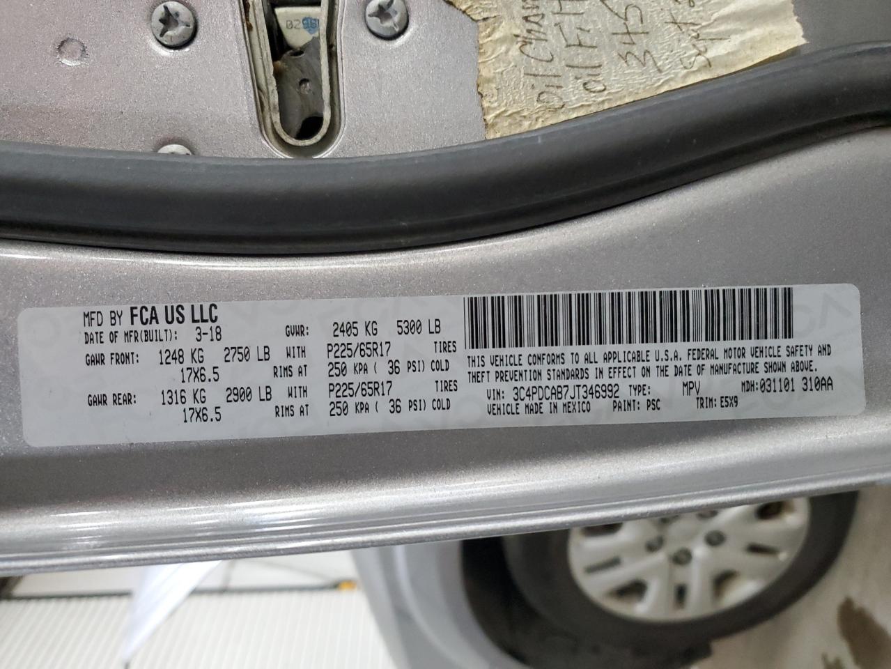 2018 Dodge Journey Se VIN: 3C4PDCAB7JT346992 Lot: 91425225