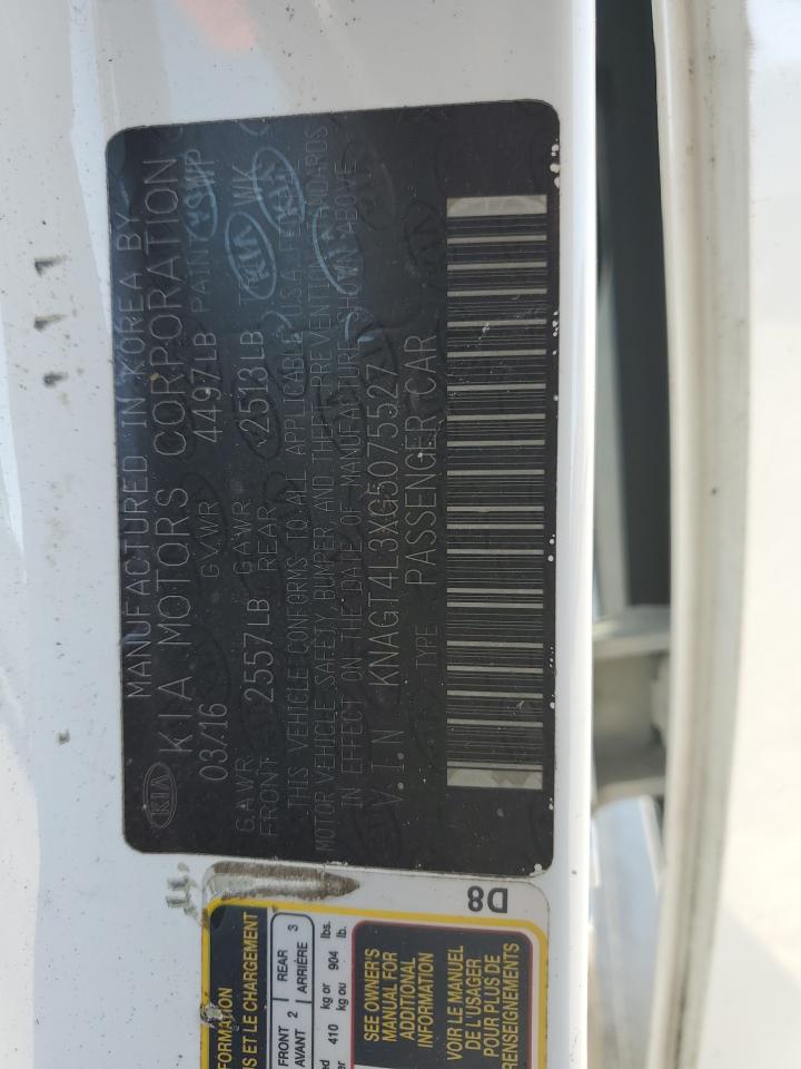 2016 Kia Optima Lx VIN: KNAGT4L3XG5075527 Lot: 91884595